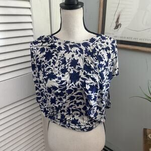 THE PODOLLS Womens Top XS Blue Floral Jersey Knit Casual Summer Relaxed Fit
